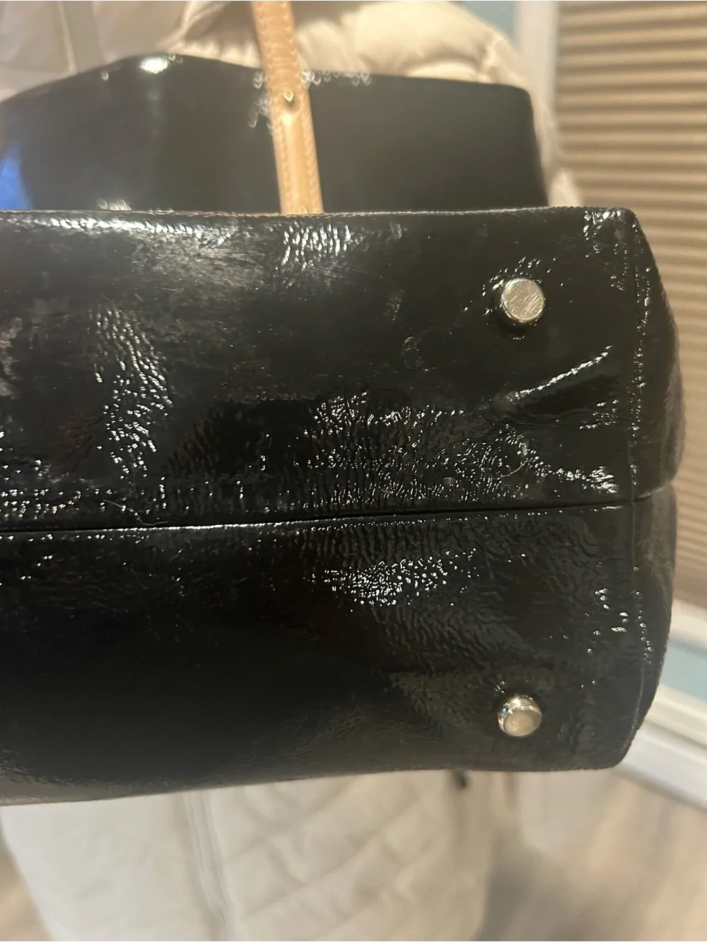 kate spade Black Patent Tote with Tan Leather Handles
